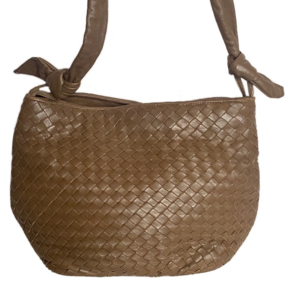 Meyers Handbags - Vtg Woven Leather Purse Vintage Shoulder Bag Crossbody Intrecciato Tan Brown